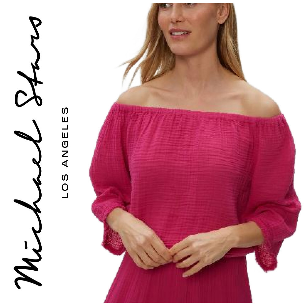 Michael Stars Isabel Sz XS Hot Pink Pitaya Double Gauze Convertible Top Blouse